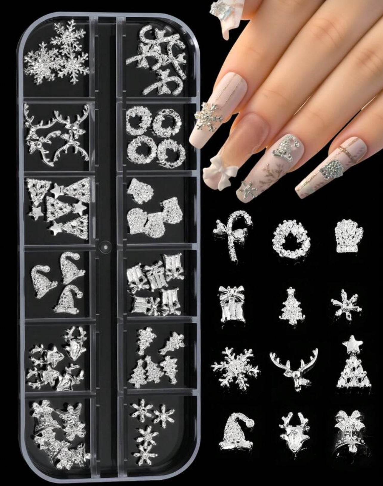 Caja de dijes navideños plata