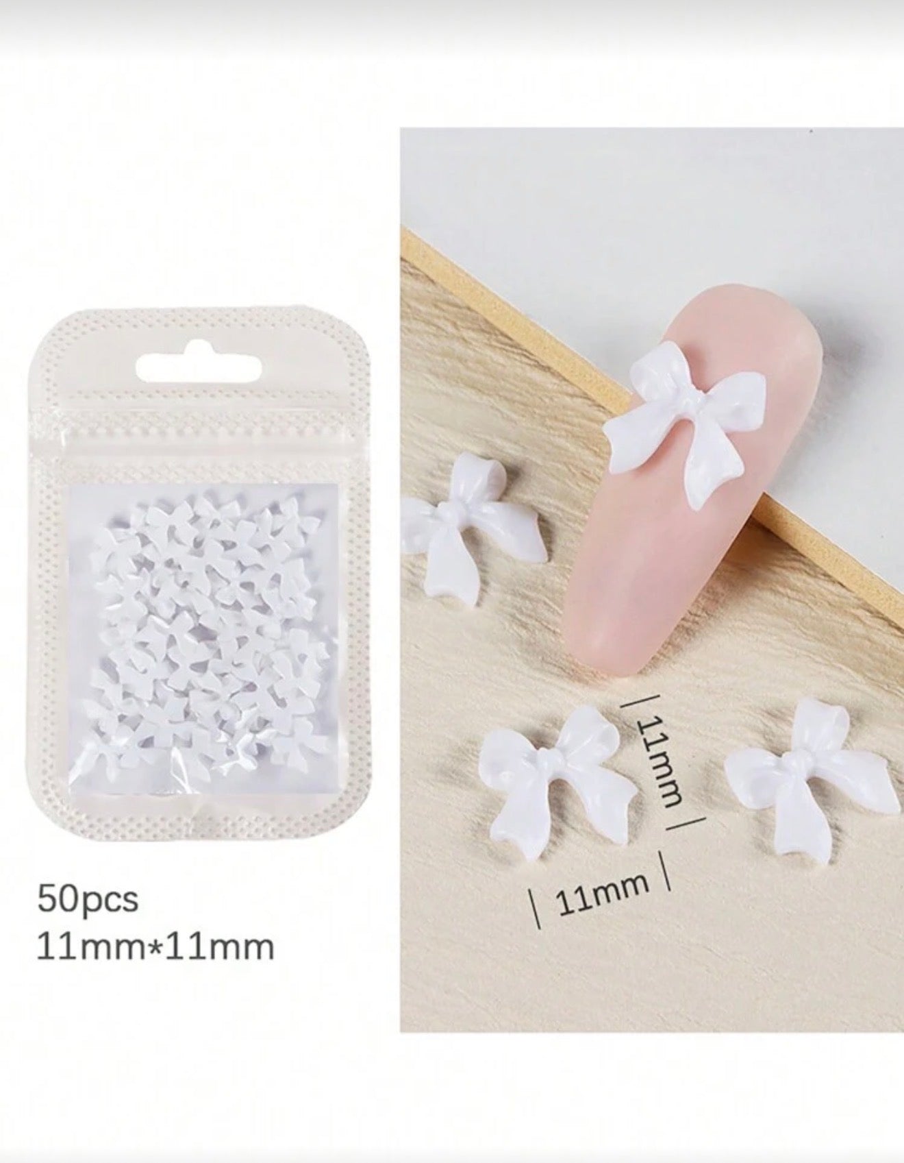 Moños blancos 50pzas para uñas ABS