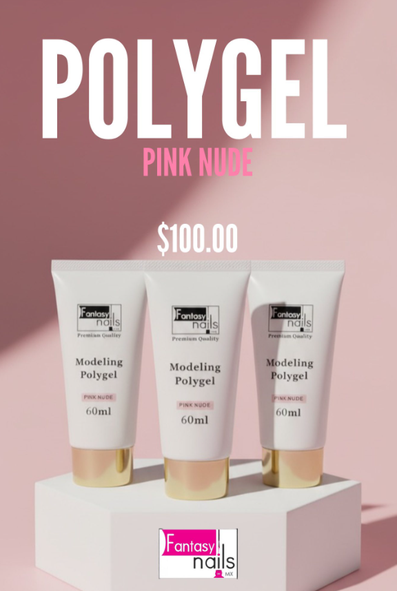 Modeling polygel pink nude fantasy nails