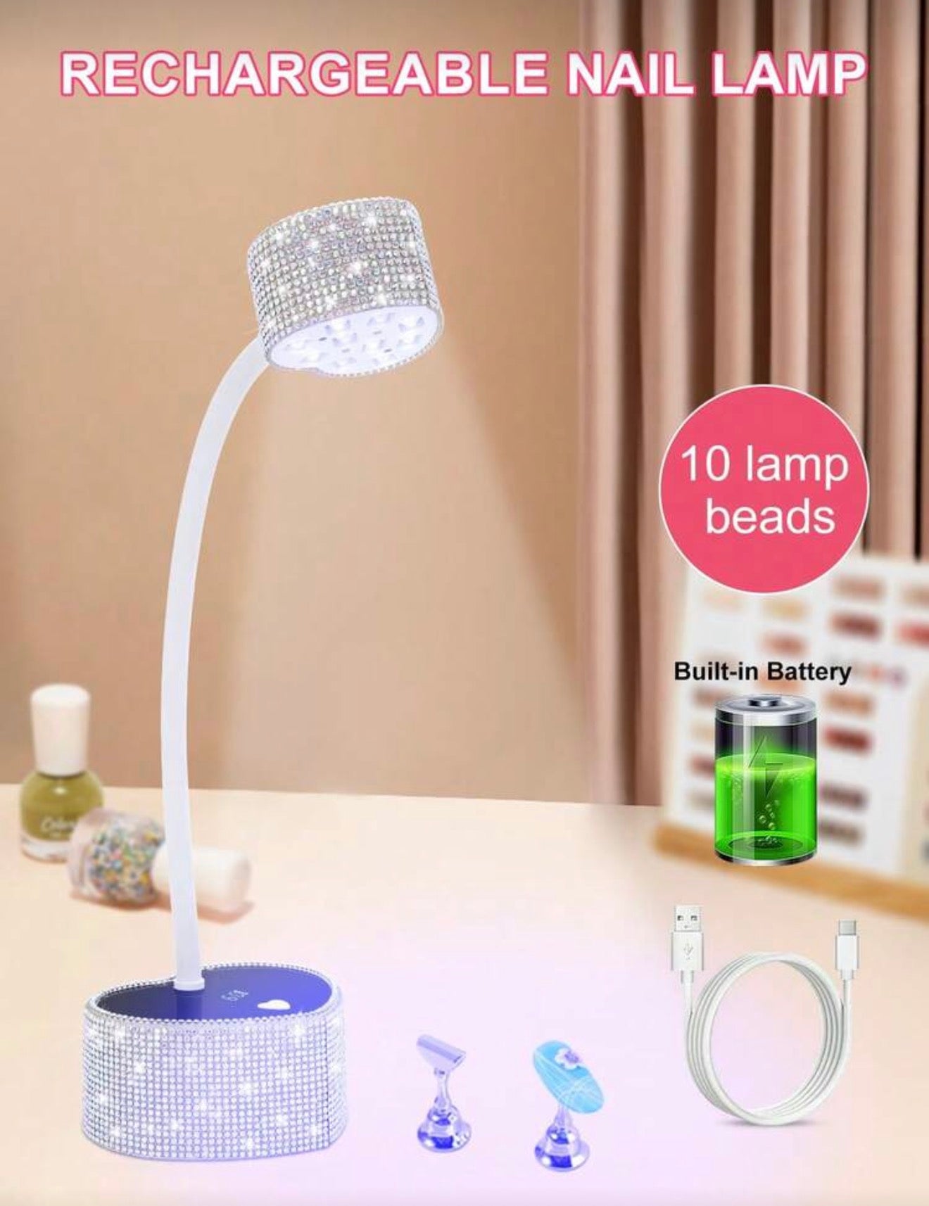 Lampara UV led corazón diamante plata