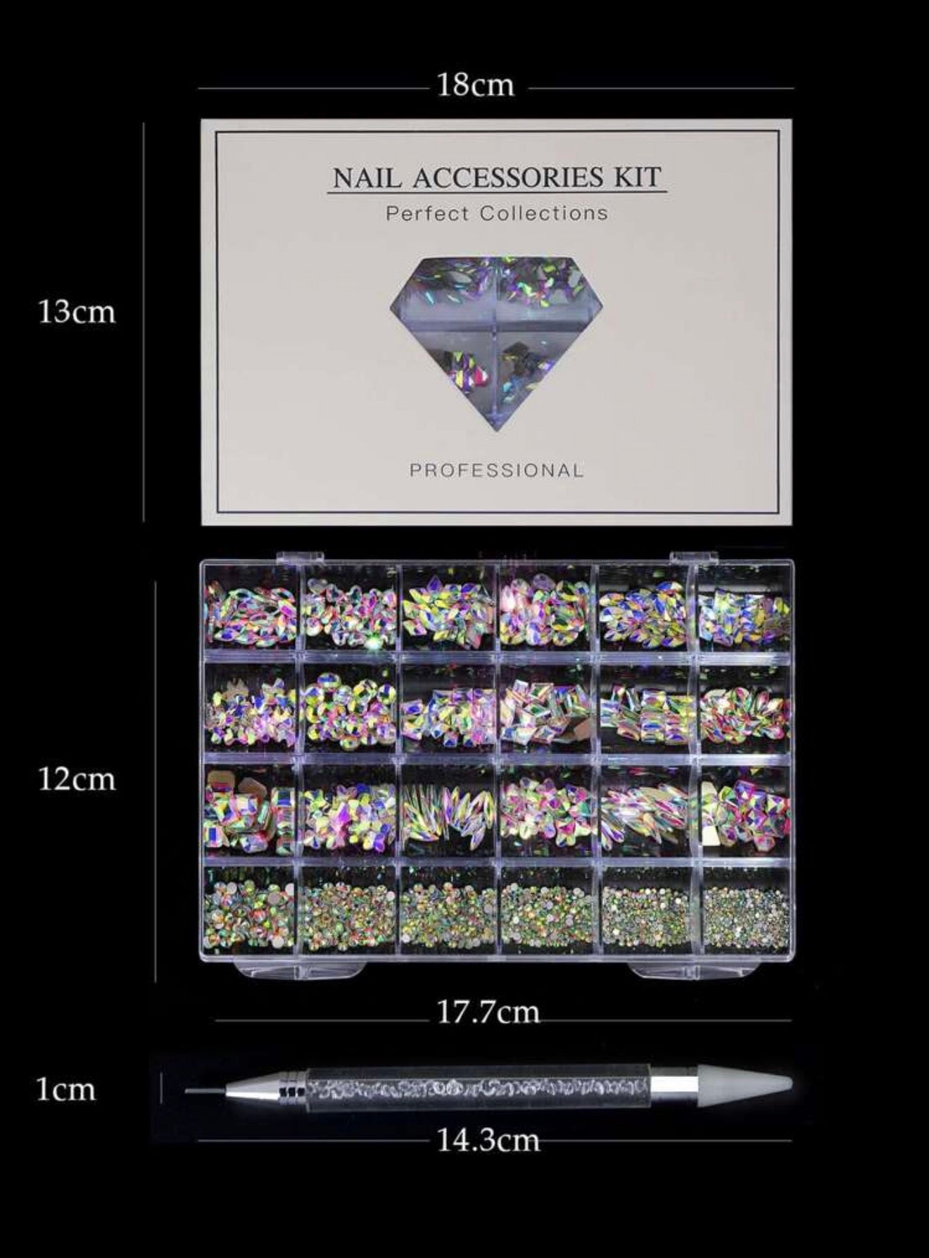 Caja nail accesorios kit piedras tornasol