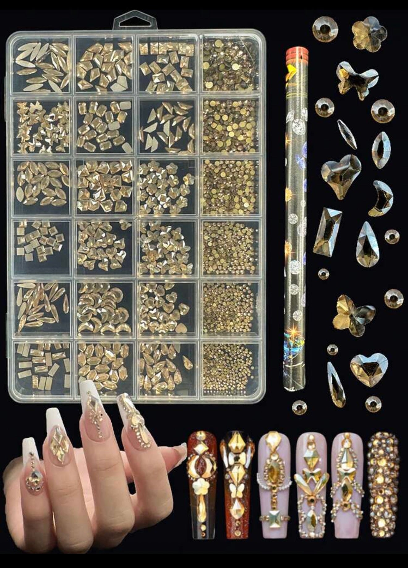 Caja de piedras doradas kit transparente