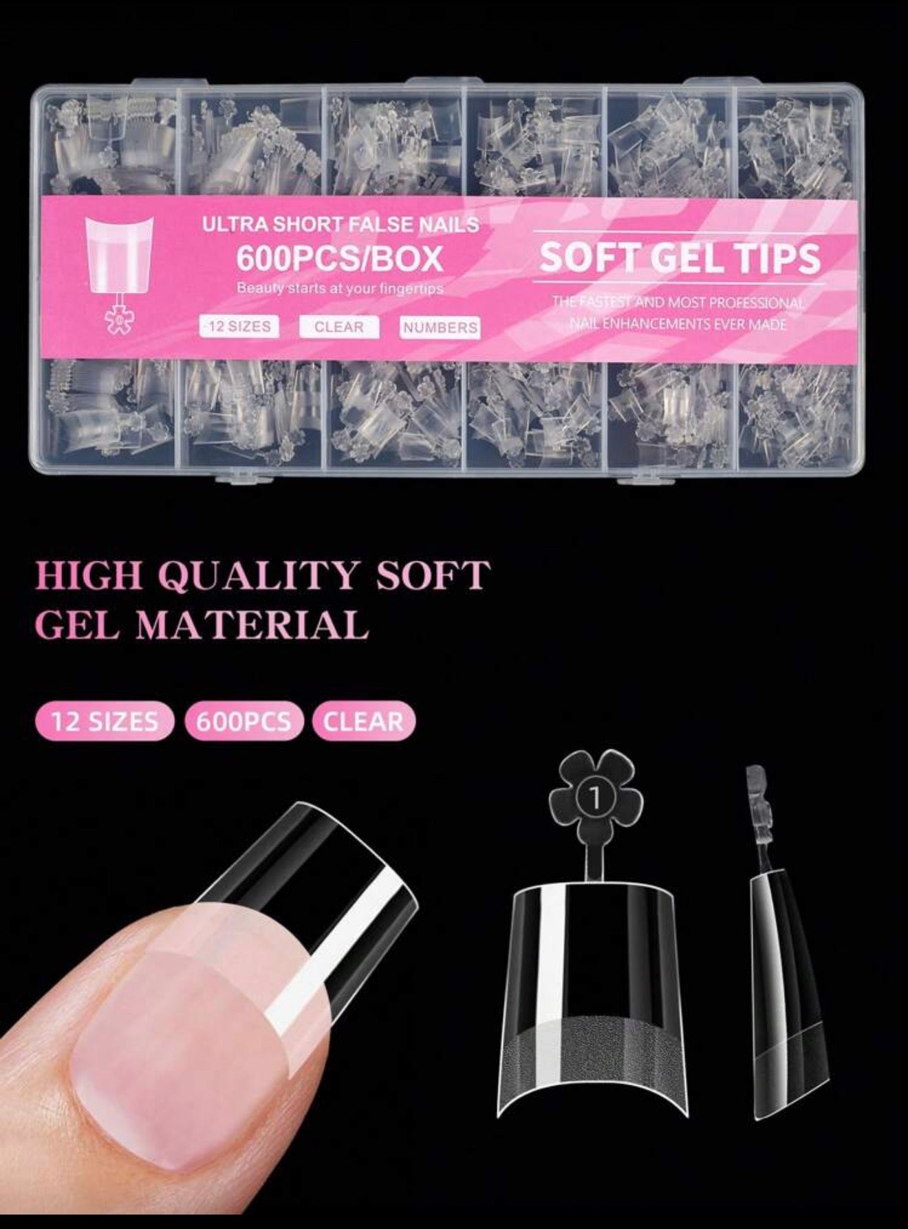Tips para uña acrílica soft gel caja rosa 600pcs box