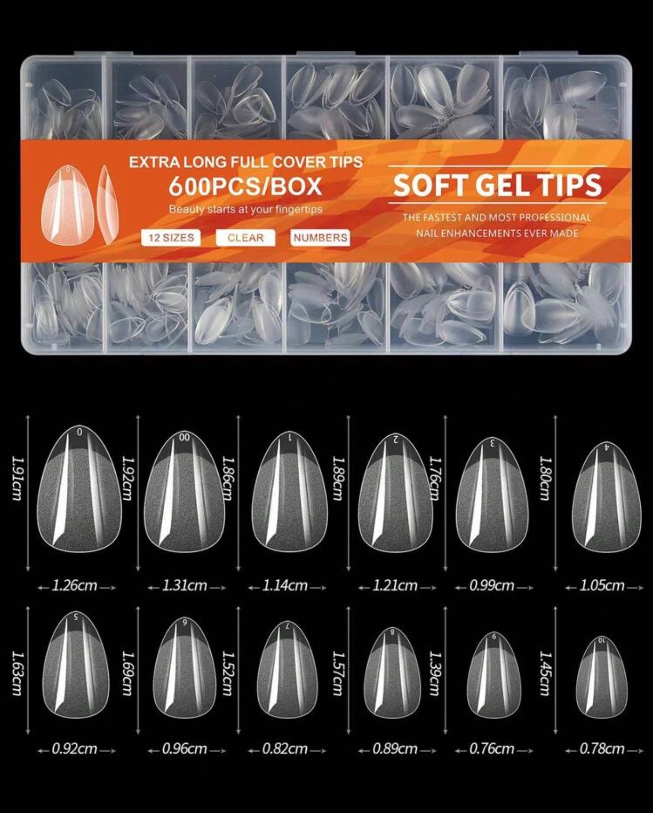 Tips soft gel tips almendra short 600pcs box