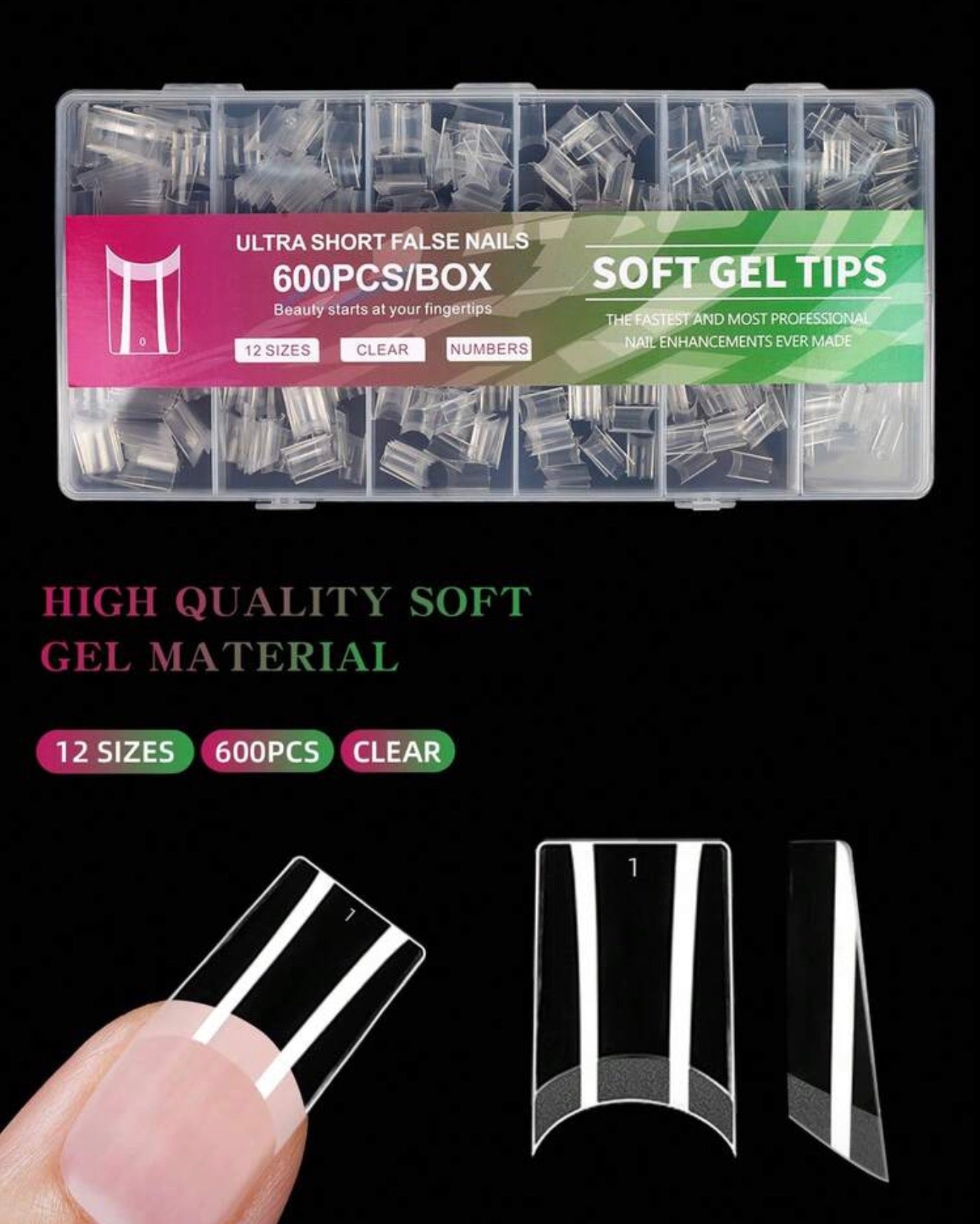 Tips cuadrada mediana soft gel tips