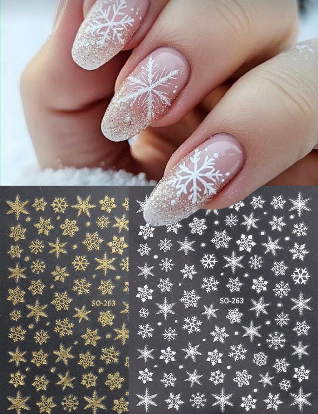 Stickers copo de nieve dorado y plateado 2pzas