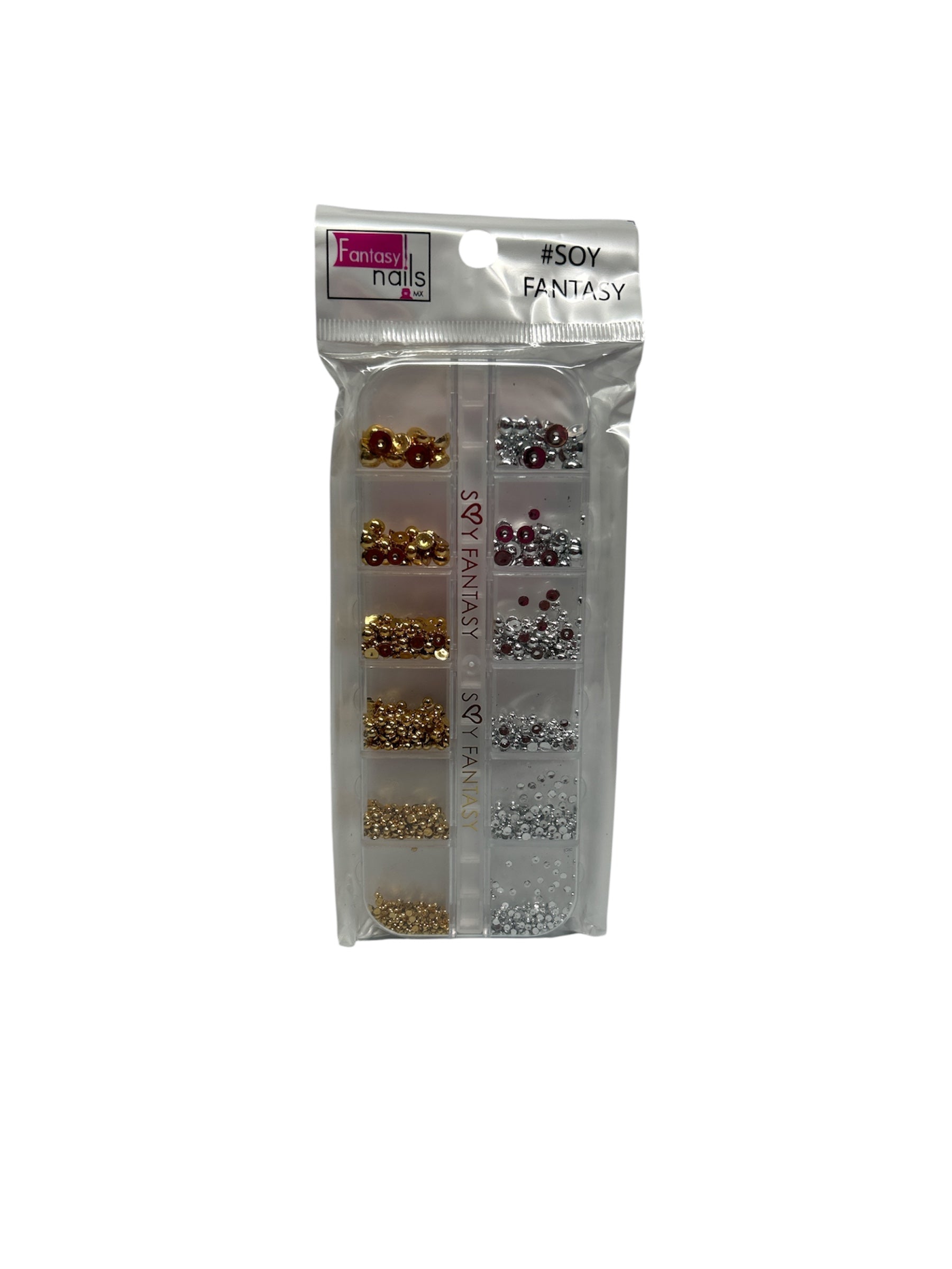 Perla dorada y plata fantasy nails